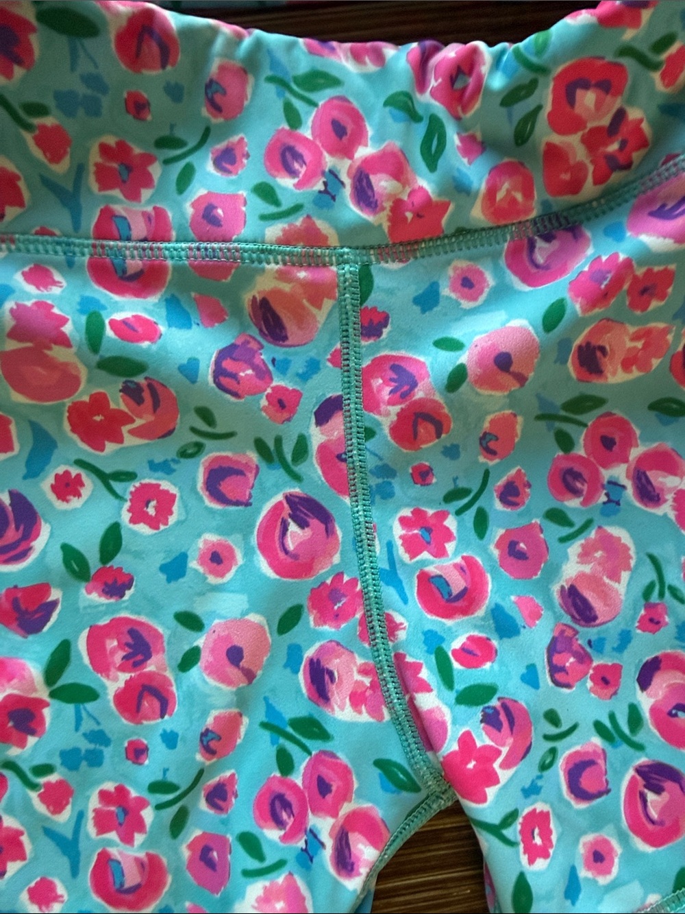 Girls' Pink Floral Active Crop Top & Aqua Bike Shorts Set - Picture 2 of 7